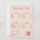 Blush Pink Beauty Salon Service Price List (正面)