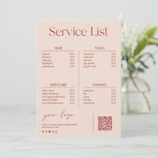 Blush Pink Beauty Salon Service Price List (スタンド正面)