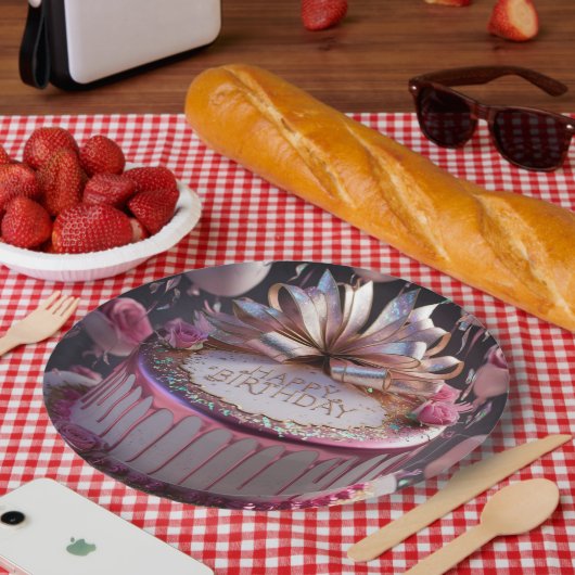 Blush Pink Birthday Cake Celebration  ペーパープレート (ピクニック)