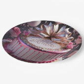 Blush Pink Birthday Cake Celebration  ペーパープレート (アングル)