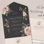 Blush Pink & Black All-In-One Wedding Invitation オールインワン招待状