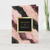 Blush Pink Black Gold Agate Marble QR Code Wedding 招待状 (正面)