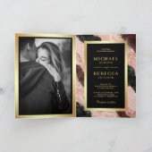 Blush Pink Black Gold Agate Marble QR Code Wedding 招待状 (内部)