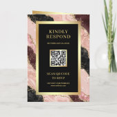Blush Pink Black Gold Agate Marble QR Code Wedding 招待状 (裏面)