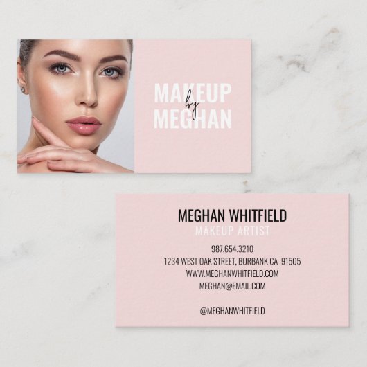 Blush Pink Black Modern Photo Makeup 名刺 (正面/裏面)