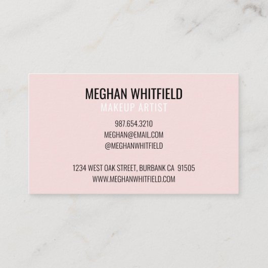 Blush Pink Black Modern Photo Makeup Business Card 名刺 (裏面)