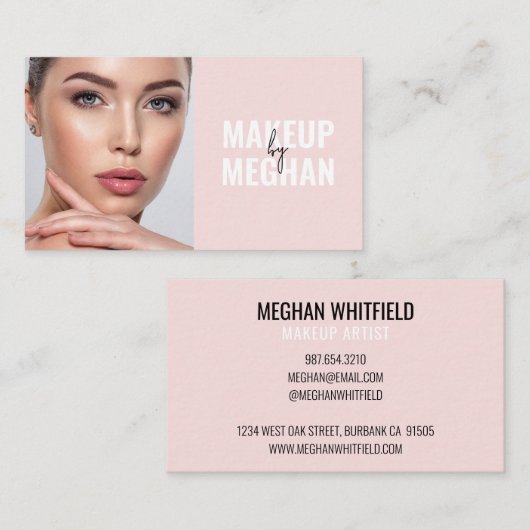 Blush Pink Black Modern Photo Makeup Business Card 名刺 (正面/裏面)