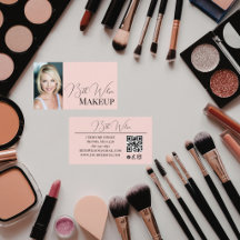 Blush Pink Black Modern Photo Makeup Business Card
