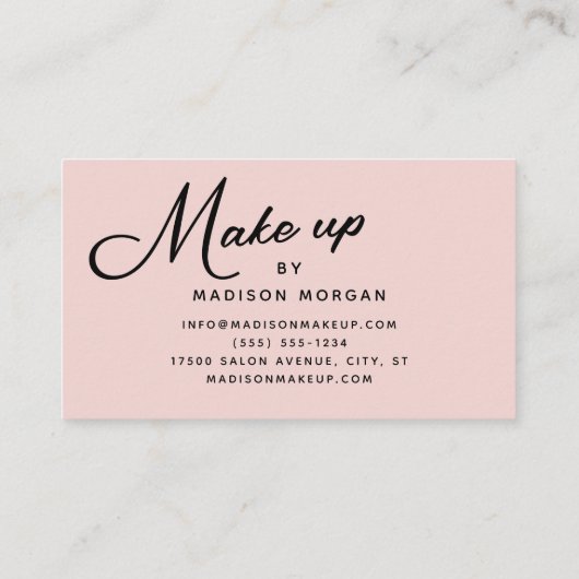 Blush Pink Black Retro Script Photo Makeup 名刺 (裏面)