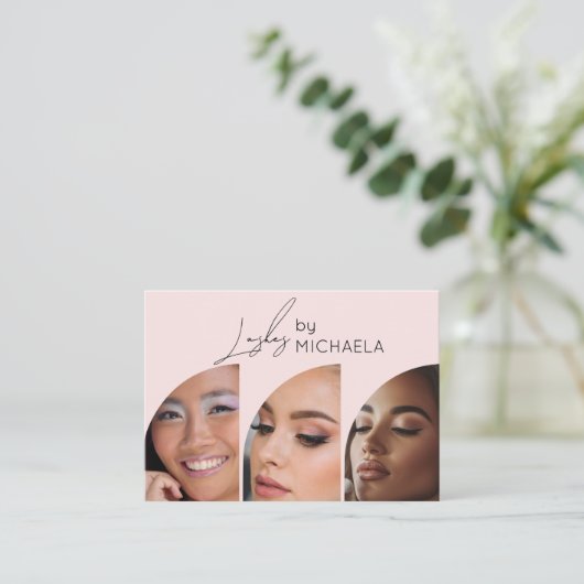 Blush Pink Black Script 3 Photo Lashes 名刺 (スタンド正面)