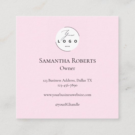Blush Pink Black Script 3 Photo Logo Makeup スクエア名刺 (裏面)