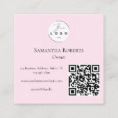 Blush Pink Black Script 3 Photo Logo QR Code スクエア名刺 (裏面)