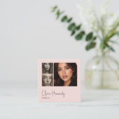 Blush Pink Black Script 3 Photo Makeup  スクエア名刺 (スタンド正面)