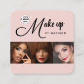 Blush Pink Black Script 3 Photo Makeup スクエア名刺 (正面)