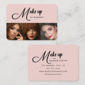Blush Pink Black Script 3 Photo Makeup 名刺 (正面/裏面)