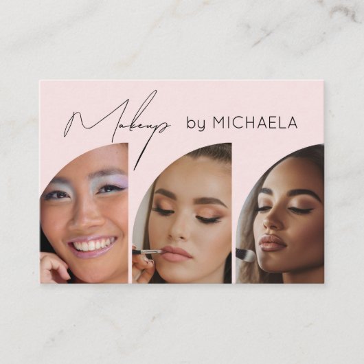 Blush Pink Black Script 3 Photo Makeup 名刺 (正面)
