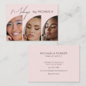 Blush Pink Black Script 3 Photo Makeup 名刺 (正面/裏面)