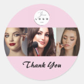 Blush Pink Black Script 3 Photo Makeup Thank You ラウンドシール (正面)