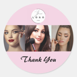 Blush Pink Black Script 3 Photo Makeup Thank You ラウンドシール