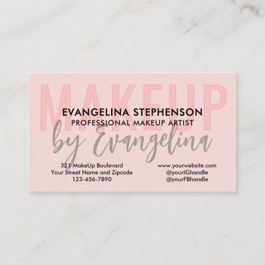 Blush Pink Black Script 5 Photo Makeup Artist 名刺 (裏面)