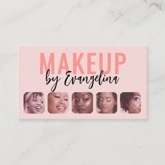 Blush Pink Black Script 5 Photo Makeup Artist 名刺 (正面)