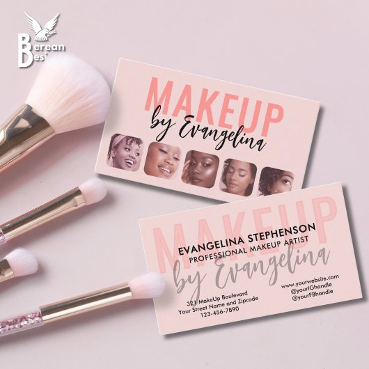 Blush Pink Black Script 5 Photo Makeup Artist 名刺