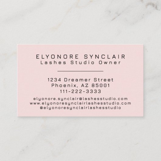 Blush Pink Black Script Lashes 名刺 (裏面)