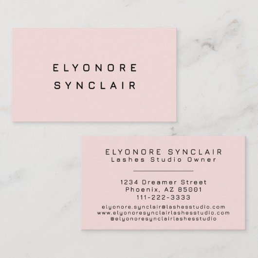 Blush Pink Black Script Lashes 名刺 (正面/裏面)