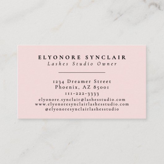 Blush Pink Black Script Lashes 名刺 (裏面)