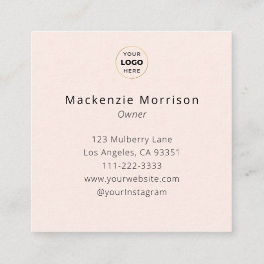 Blush Pink Black Script Logo Photo Makeup スクエア名刺 (裏面)