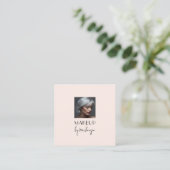 Blush Pink Black Script Logo Photo Makeup スクエア名刺 (スタンド正面)