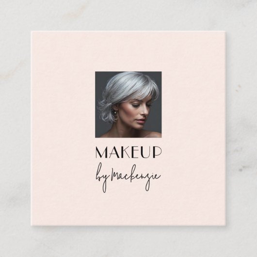 Blush Pink Black Script Logo Photo Makeup スクエア名刺 (正面)