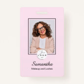 Blush Pink Black Script Logo Photo Makeup バッジ (正面)