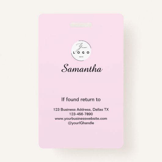 Blush Pink Black Script Logo Photo Makeup バッジ (裏面)