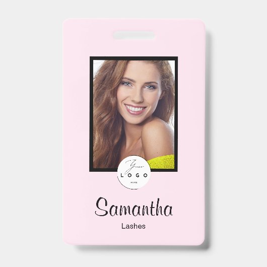 Blush Pink Black Script Logo Photo Makeup Badge バッジ (正面)
