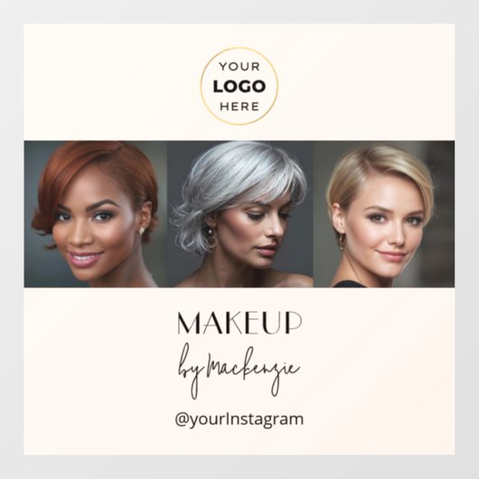 Blush Pink Black Script Logo Photo Makeup Studio ウィンドウサイン (シート)