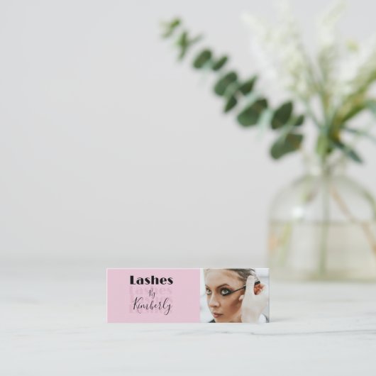 Blush Pink Black Script Photo Lash Studio スキニー名刺 (スタンド正面)