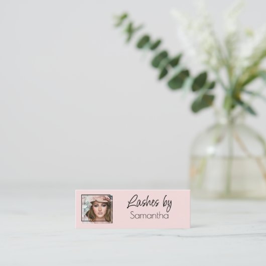 Blush Pink Black Script Photo Lashes スキニー名刺 (スタンド正面)