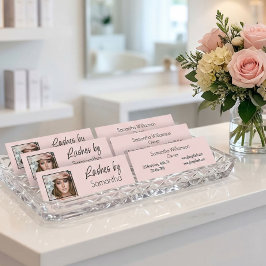 Blush Pink Black Script Photo Lashes スキニー名刺