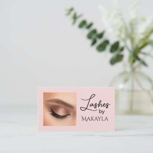 Blush Pink Black Script Photo Lashes 名刺 (スタンド正面)
