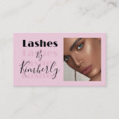 Blush Pink Black Script Photo Lashes Business Card 名刺 (正面)