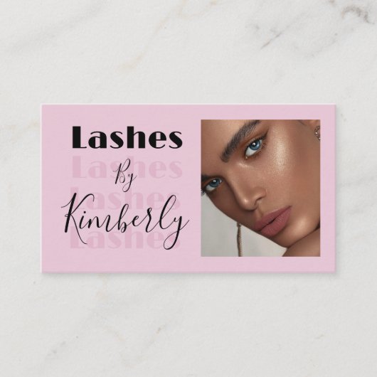 Blush Pink Black Script Photo Lashes Business Card 名刺 (正面)
