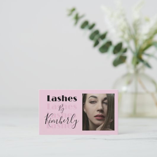 Blush Pink Black Script Photo Lashes Business Card 名刺 (スタンド正面)