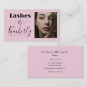 Blush Pink Black Script Photo Lashes Business Card 名刺 (正面/裏面)