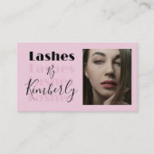 Blush Pink Black Script Photo Lashes Business Card 名刺 (正面)
