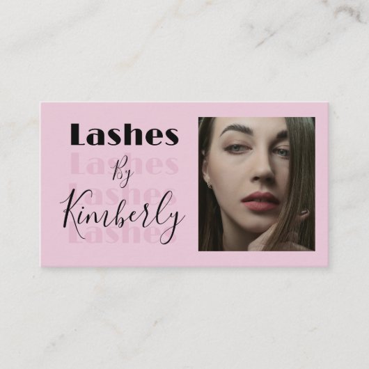 Blush Pink Black Script Photo Lashes Business Card 名刺 (正面)