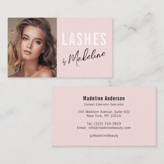 Blush Pink Black Script Photo Lashes Studio 名刺 (正面/裏面)