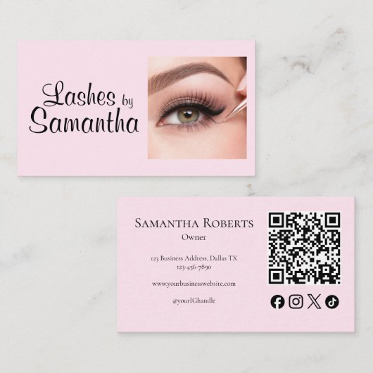 Blush Pink Black Script Photo Makeup コーリングカード (正面/裏面)