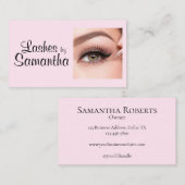 Blush Pink Black Script Photo Makeup コーリングカード (正面/裏面)