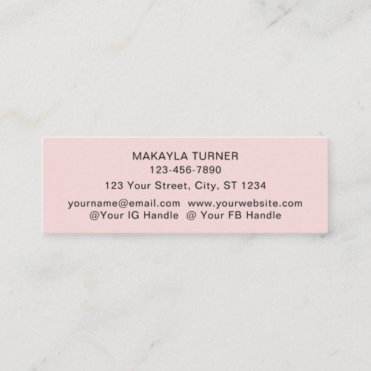 Blush Pink Black Script Photo Makeup  スキニー名刺 (裏面)